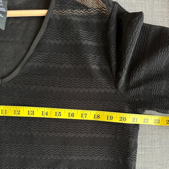 Mario Serrani Black Open-Knit Beach Cover-Up Dress – V-Neck 3/4 Sleeve – Size L - Picture 2 of 5